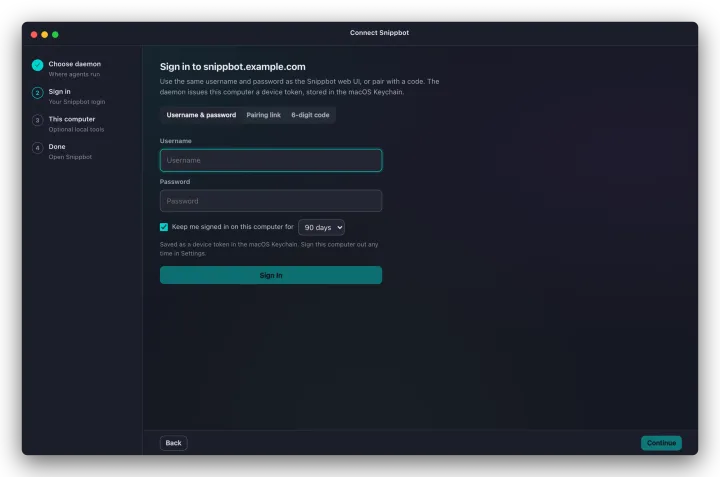 Sign in step with username and password fields
