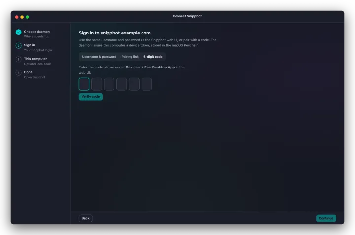 Six-digit pairing code entry