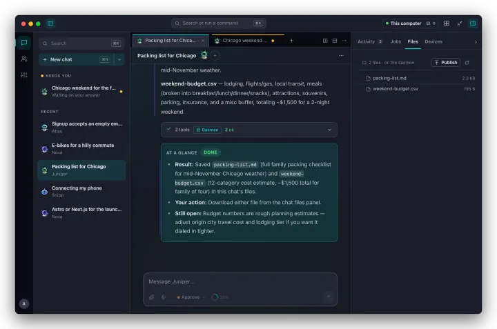 The Files tab showing a conversation's file tree